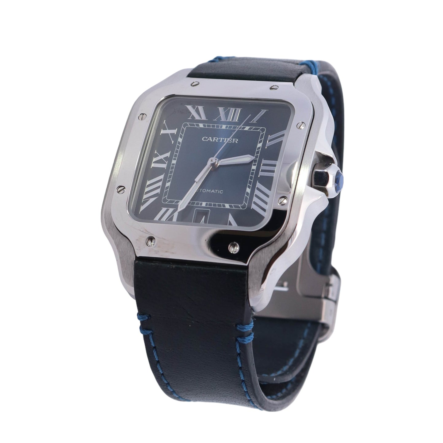 Cartier Santos Stainless Steel 40mm Blue Roman Dial Watch Reference# WSSA0013