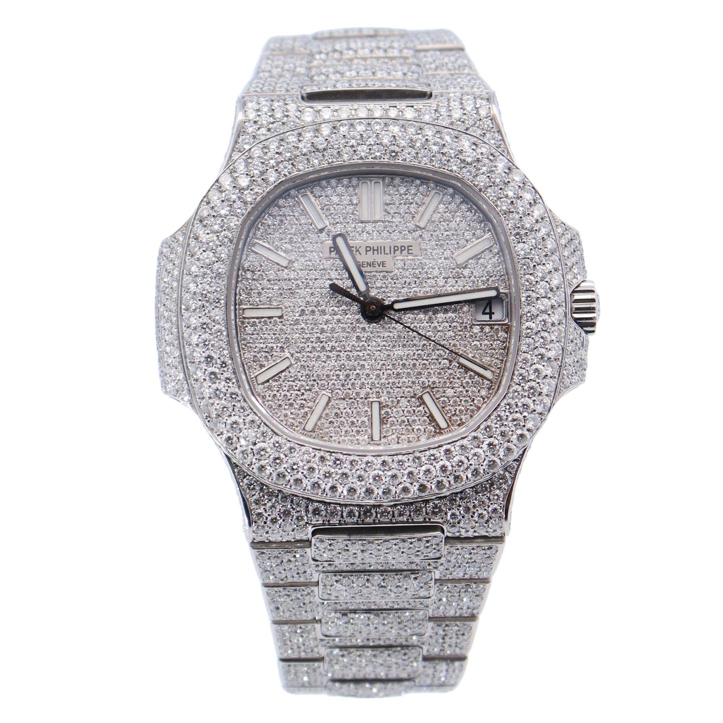 Patek Philippe Nautilus Iced Out Stainless Steel 41mm Custom Pave Stick Dial Watch Reference# 5711/1A-011 - Happy Jewelers Fine Jewelry Lifetime Warranty