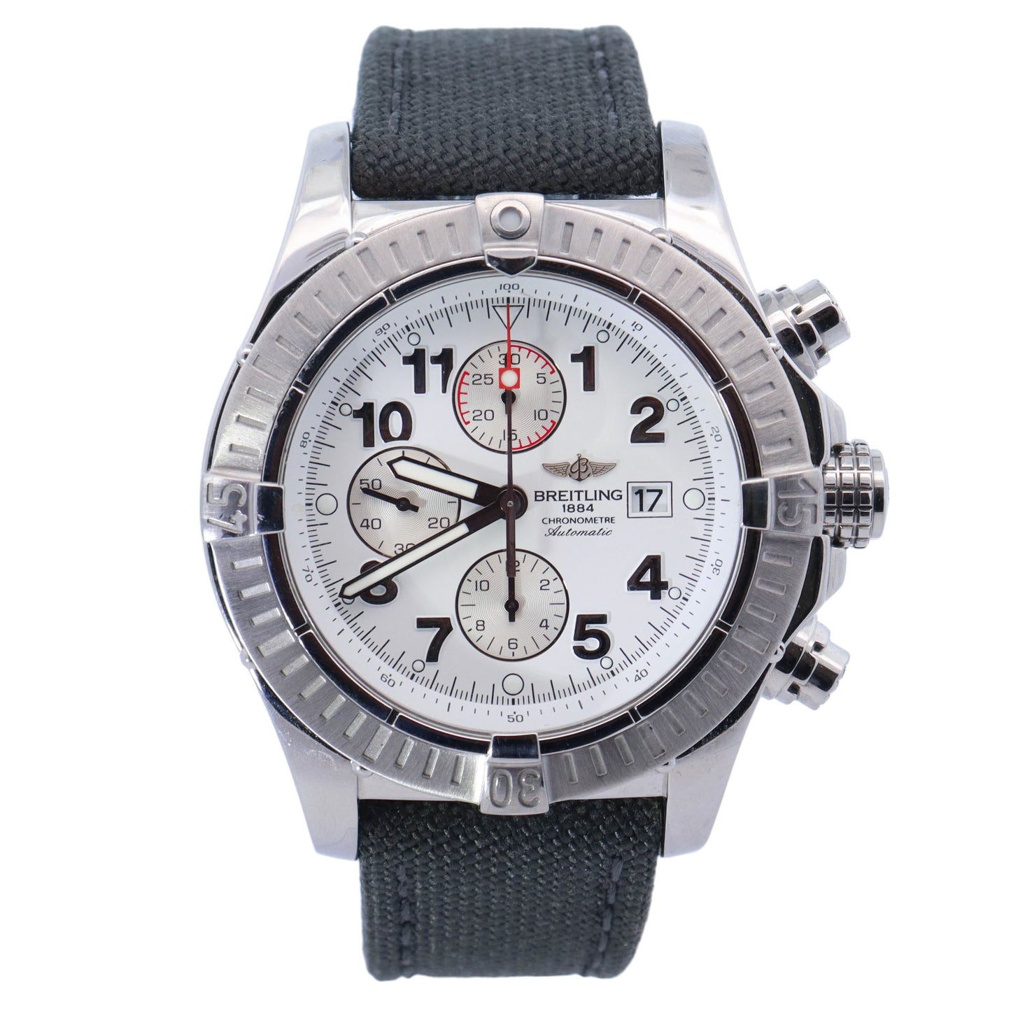 Breitling Super Avenger Stainless Steel 48mm White Chronograph Dial Watch Reference #: A13370 - Happy Jewelers Fine Jewelry Lifetime Warranty