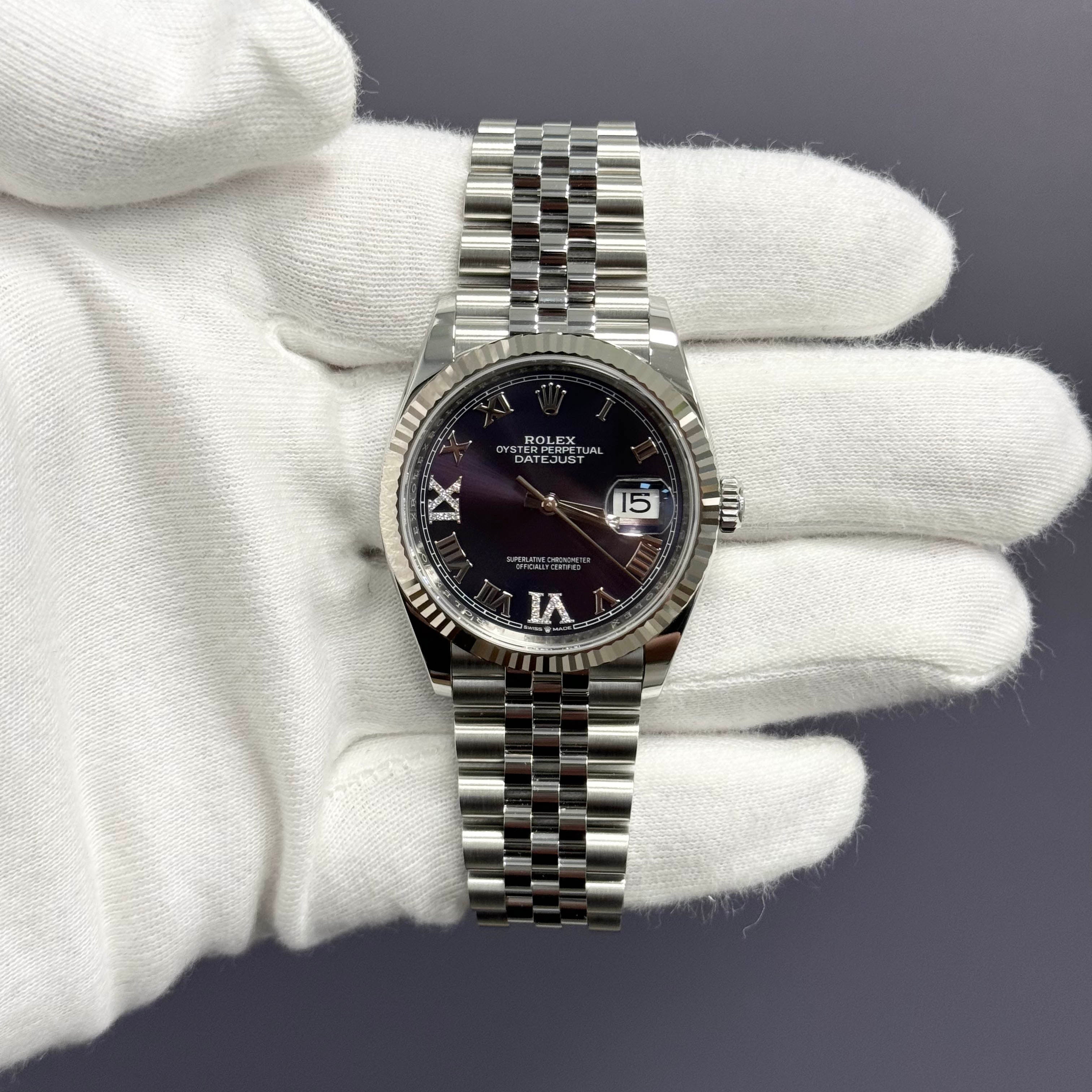 Rolex Datejust 36mm Stainless Steel Purple Dial Watch Ref# 126234 - Happy Jewelers Fine Jewelry Lifetime Warranty