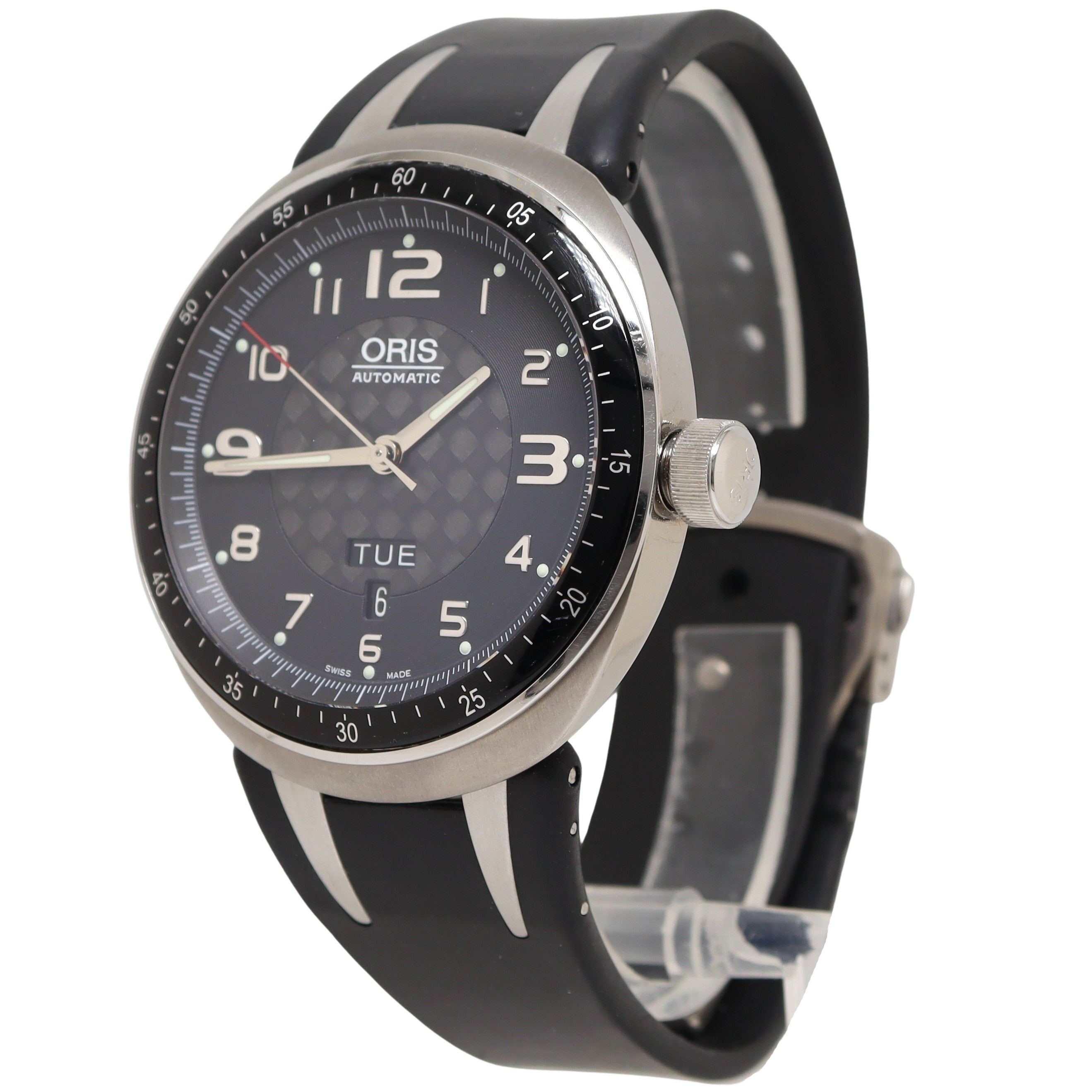 Oris TT3 Day Date Titanium 44mm Grey Dial Watch Reference#: 	01 635 7588 7067-07 4 28 02T - Happy Jewelers Fine Jewelry Lifetime Warranty