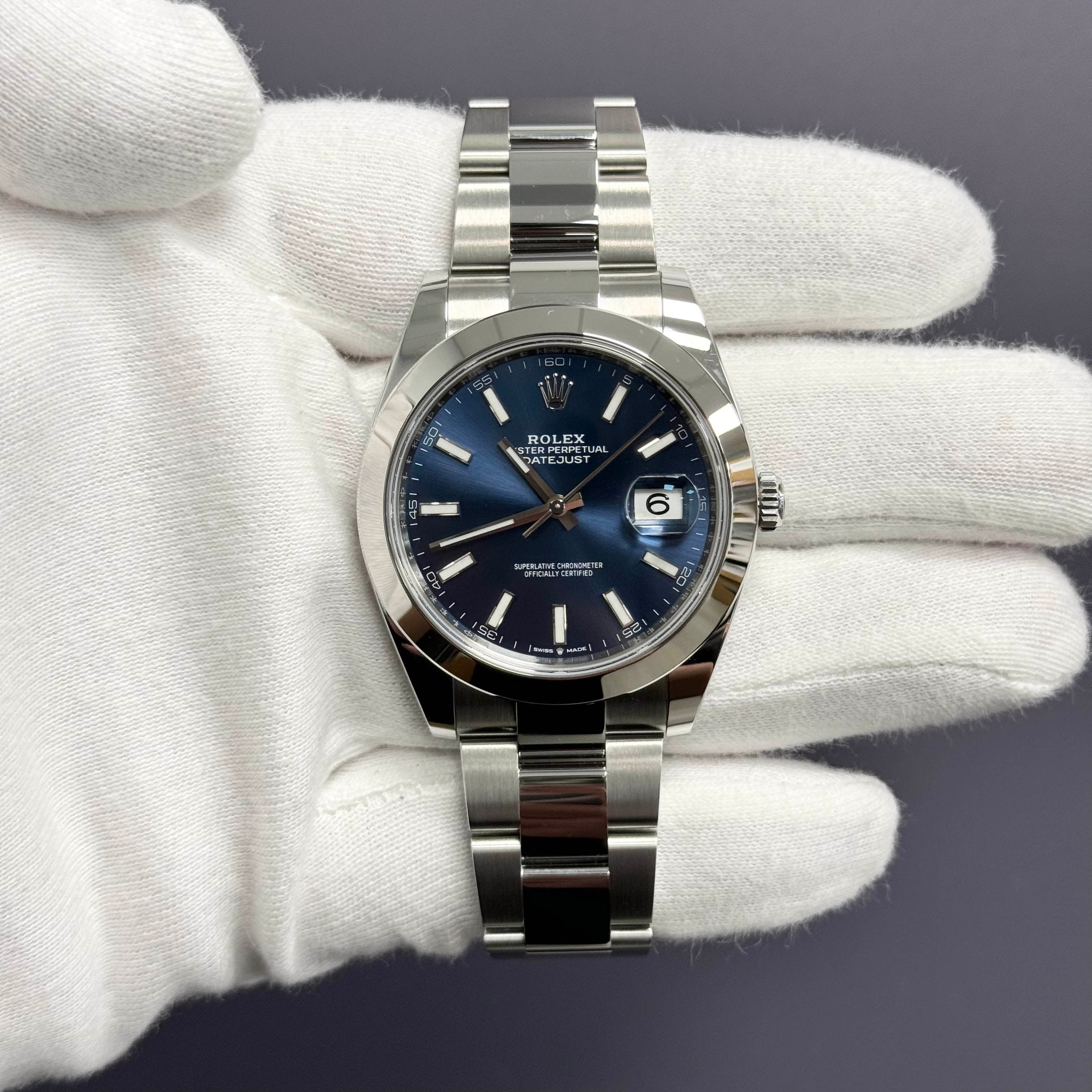 Rolex Datejust 41mm Stainless Steel Blue Dial Watch Ref# 126300 - Happy Jewelers Fine Jewelry Lifetime Warranty