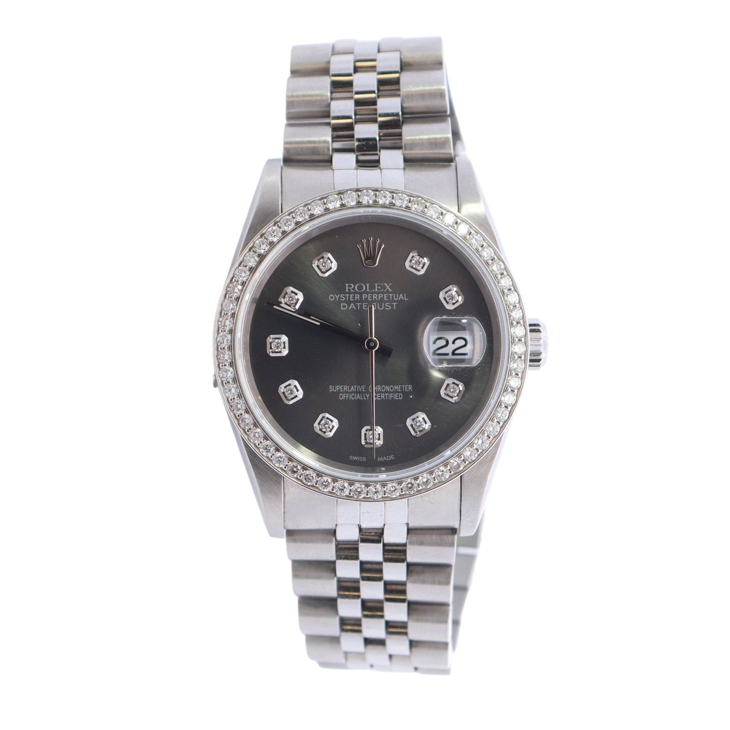 Rolex Datejust Stainless Steel 36mm Grey Diamond Dot Dial Watch Reference #: 16234 - Happy Jewelers Fine Jewelry Lifetime Warranty