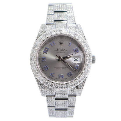Rolex Datejust Stainless Steel Custom "ICED OUT" 41mm Silver Arabic Dial Watch Reference #: 116300 - Happy Jewelers Fine Jewelry Lifetime Warranty