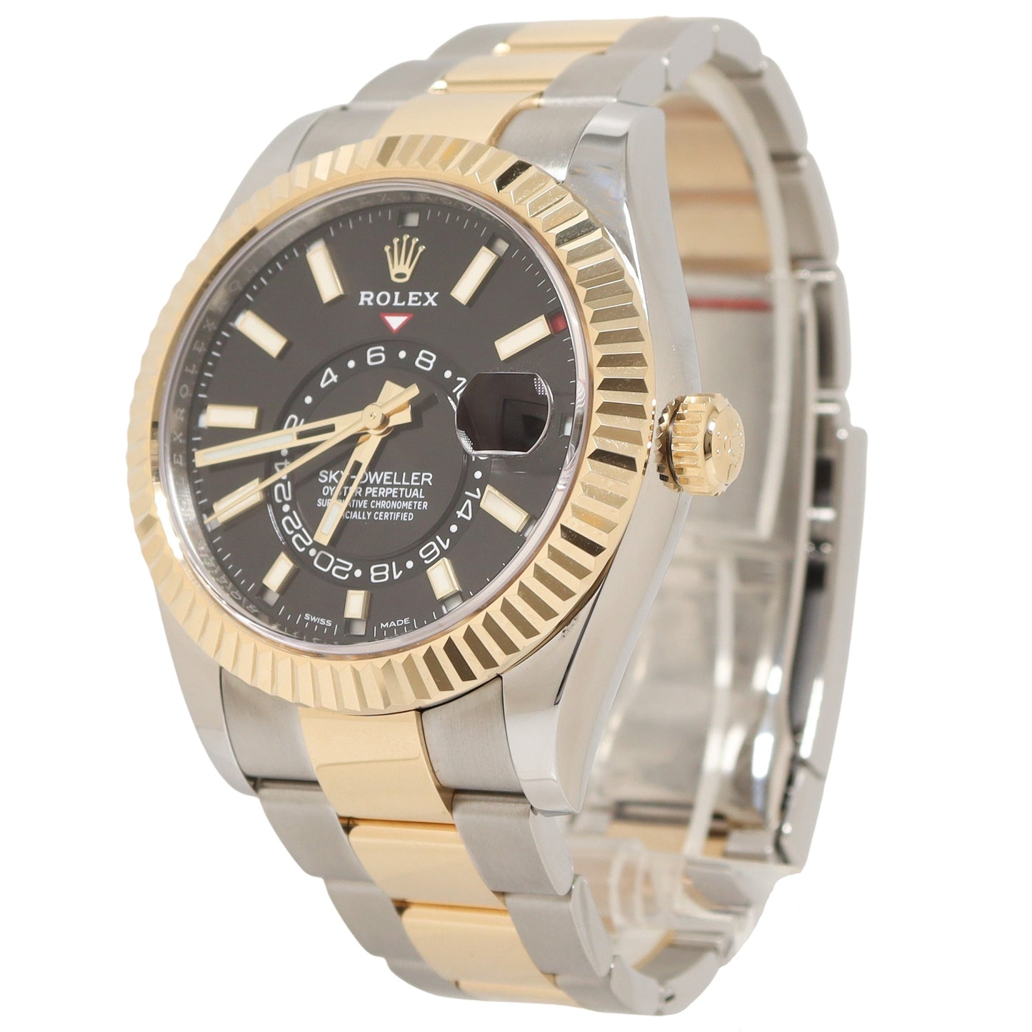 Rolex Sky-Dweller Two Tone Yellow Gold & Steel 42mm Black Stick Dial Watch Reference#: 326933 - Happy Jewelers Fine Jewelry Lifetime Warranty