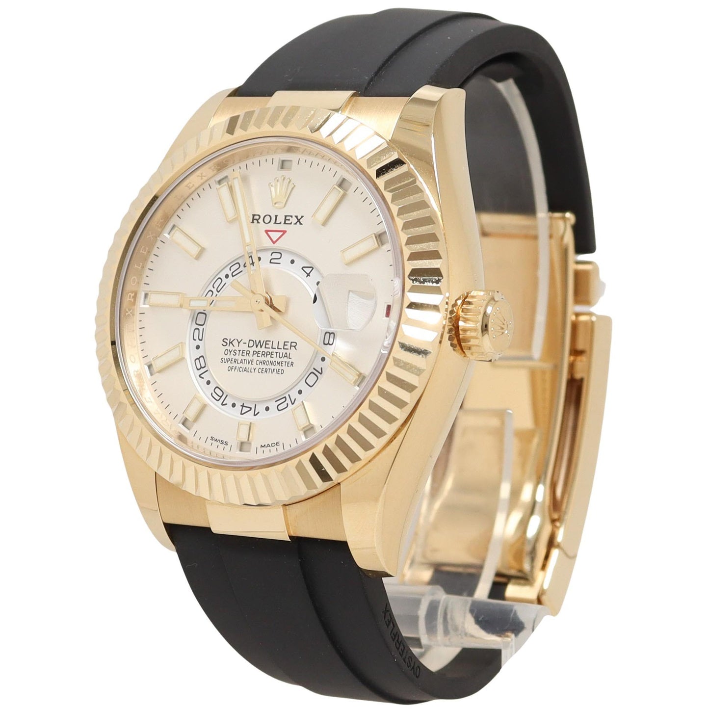 Rolex Skydweller Yellow Gold 42mm White Stick Dial Watch Reference#: 326238 - Happy Jewelers Fine Jewelry Lifetime Warranty