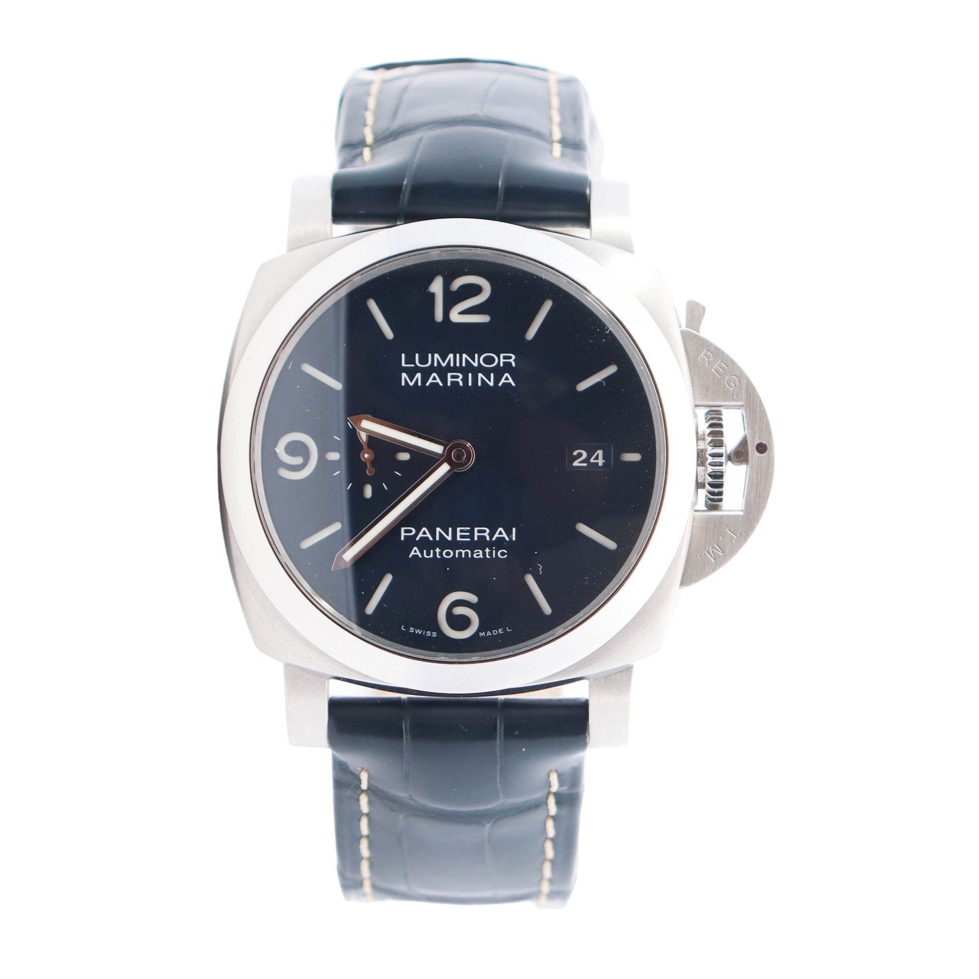 Panerai Luminor 1950 3 Day Automatic Stainless Steel 44mm Blue Arabic/Stick Dial Watch Reference #: PAM01313 - Happy Jewelers Fine Jewelry Lifetime Warranty