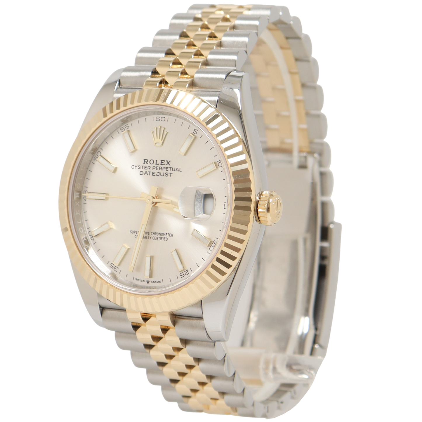 Rolex Datejust Two Tone Yellow Gold & Stainless Steel 41mm Silver Stick Dial Watch - Happy Jewelers Fine Jewelry Lifetime Warranty