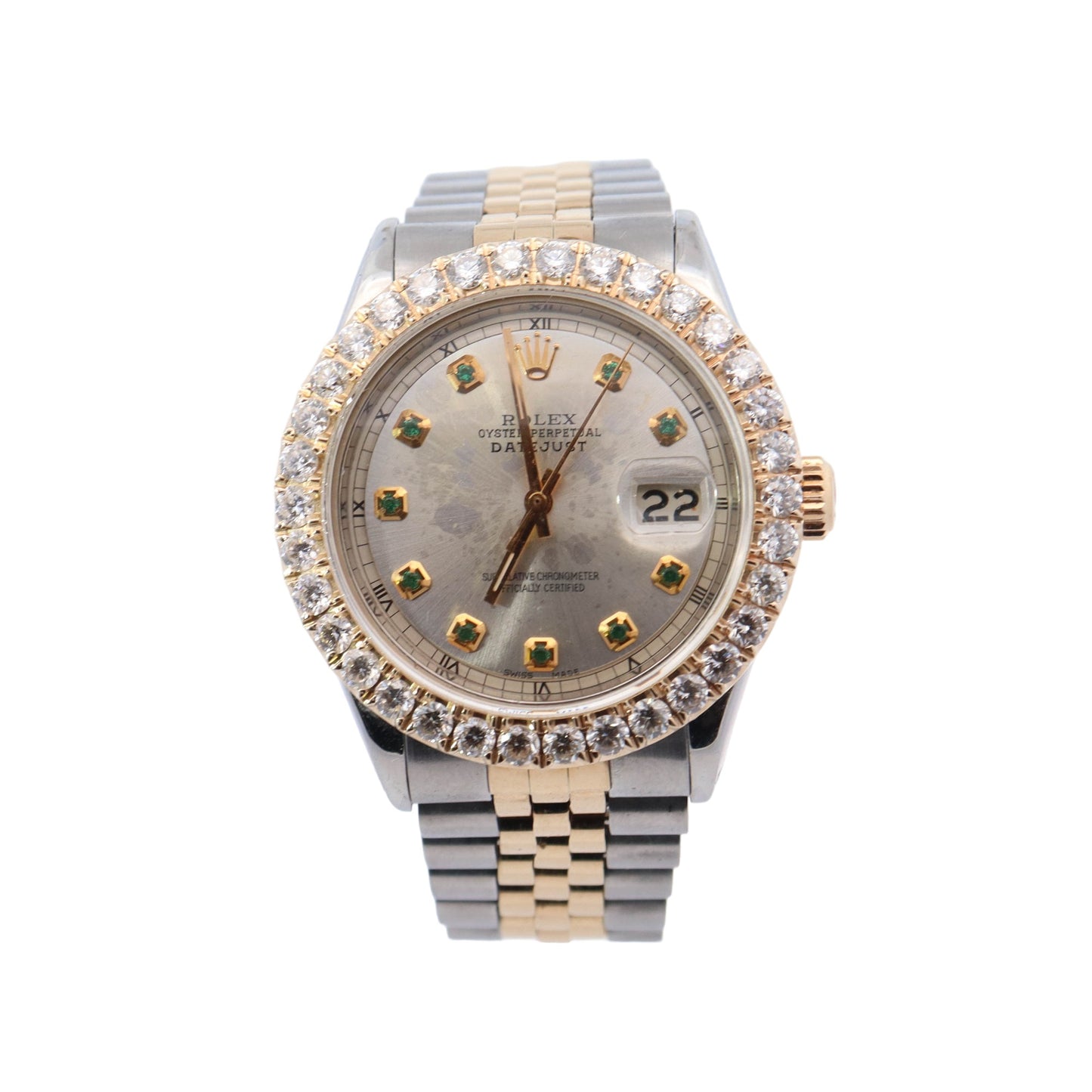 Rolex Datejust Two-Tone Stainless Steel & Yellow Gold 36mm Silver Emrald Dial Watch Reference# 1601 - Happy Jewelers Fine Jewelry Lifetime Warranty