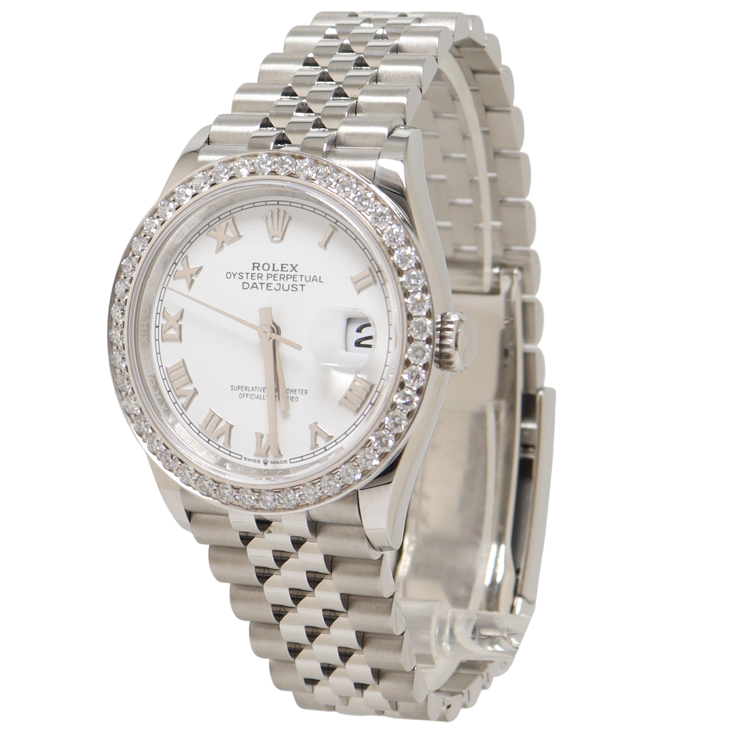 Rolex Datejust Stainless Steel 36mm White Roman Numerals Dial Watch Reference#: 126200 - Happy Jewelers Fine Jewelry Lifetime Warranty