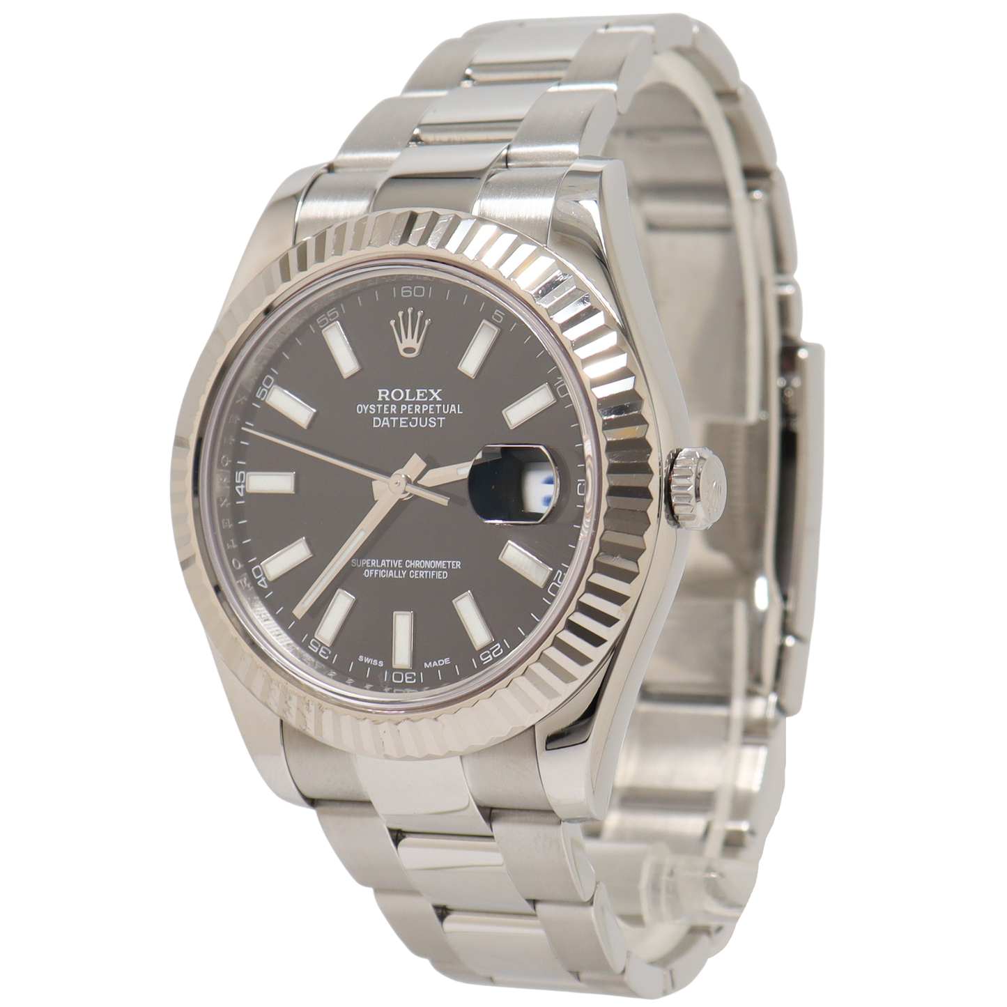 Rolex Datejust Two Tone White Gold & Steel 41mm Black Stick Dial Watch Reference#: 116334 - Happy Jewelers Fine Jewelry Lifetime Warranty