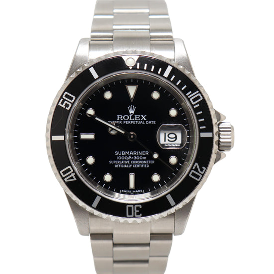 Rolex Men's Submariner Date Stainless Steel 40mm Black Dot Dial Watch Reference#: 16610 - Happy Jewelers Fine Jewelry Lifetime Warranty