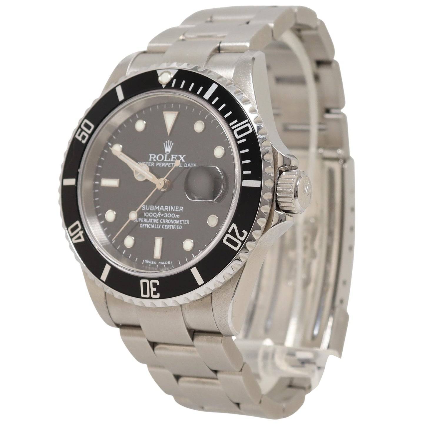 Rolex Men's Submariner Date Stainless Steel 40mm Black Dot Dial Watch Reference#: 16610 - Happy Jewelers Fine Jewelry Lifetime Warranty