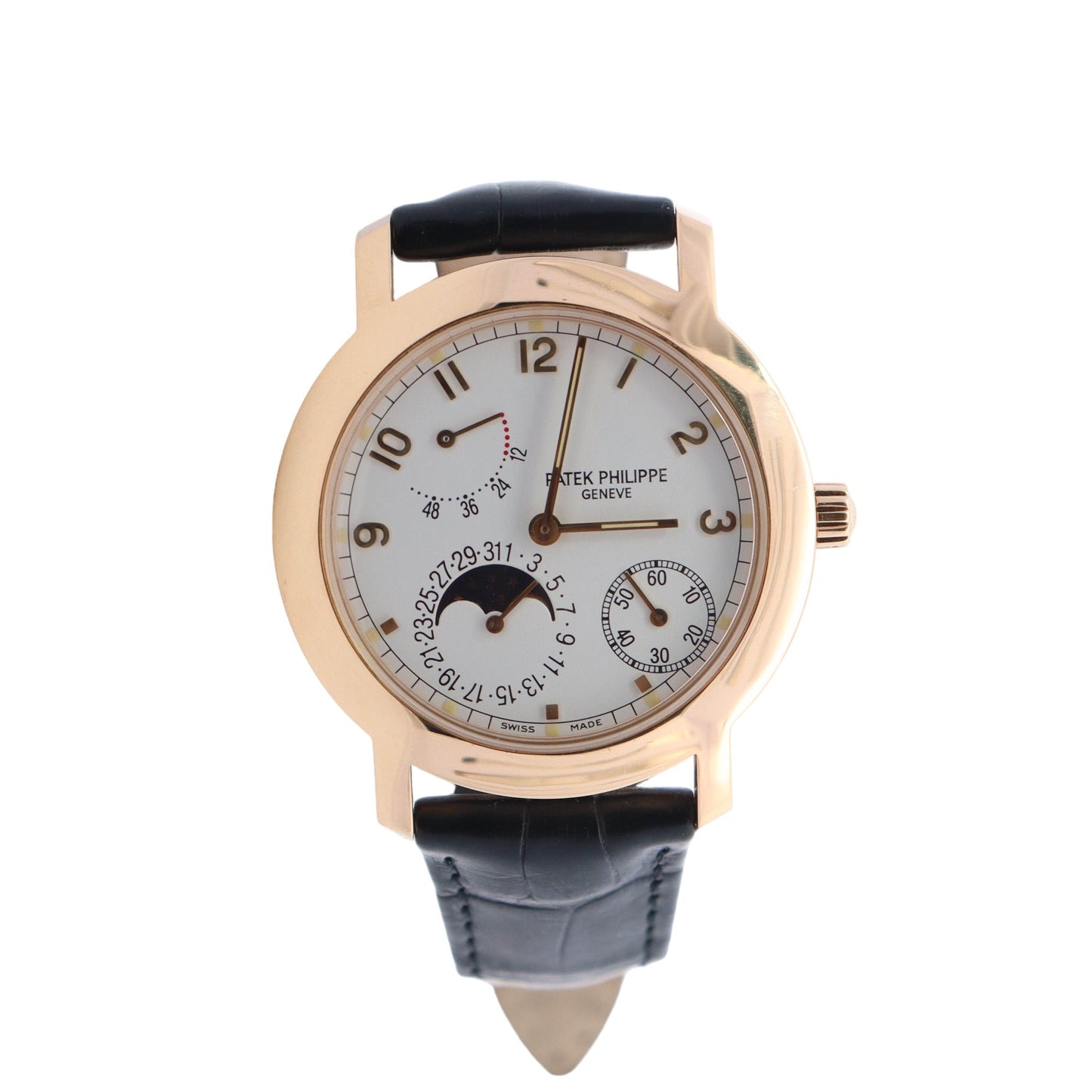 Patek Philippe Complications Yellow Gold 36mm White Arabic Moonphase Dial Watch Reference #: 5055J