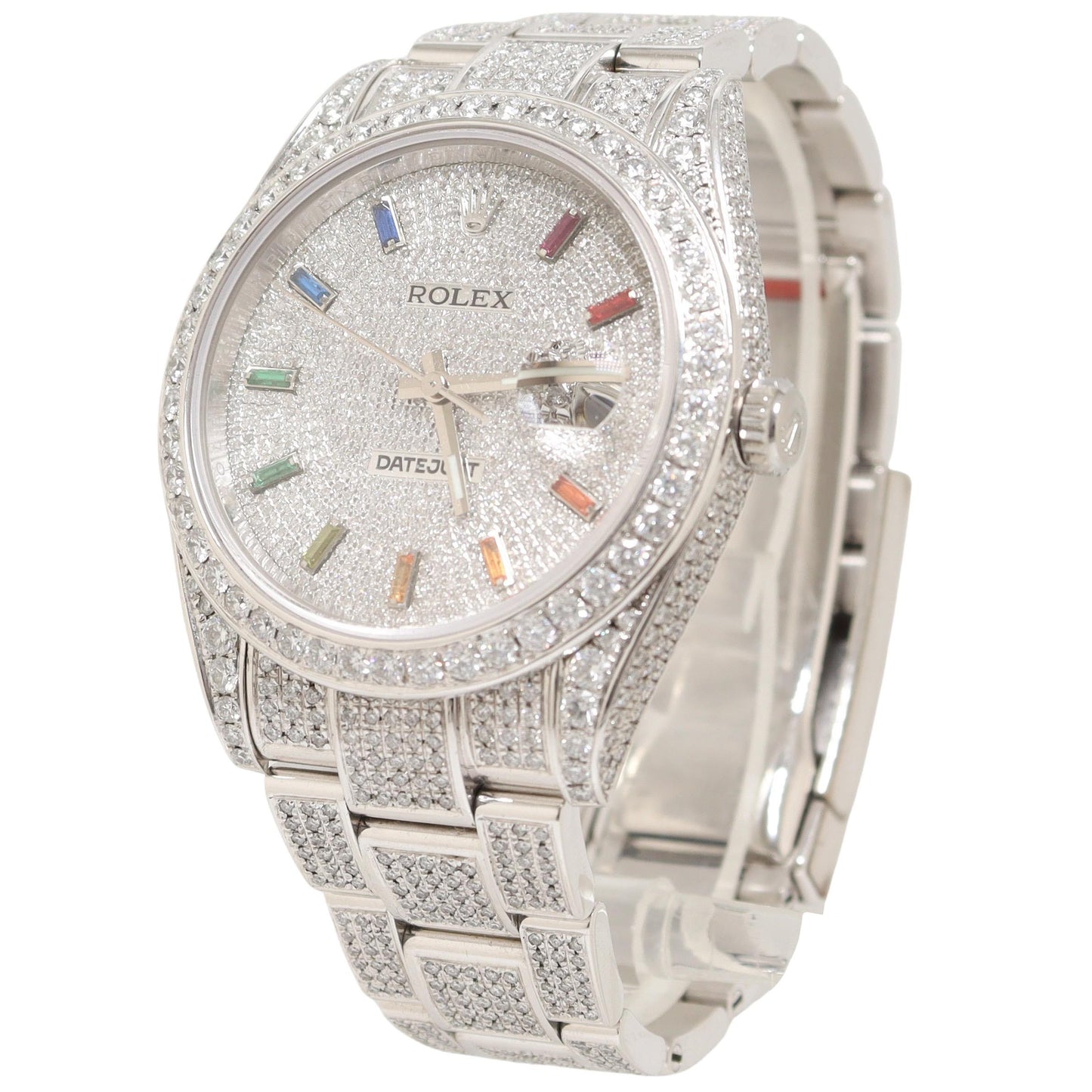 Rolex Datejust 41mm Iced Out w Diamond Rainbow Stick Dial Watch Refer Happy Jewelers