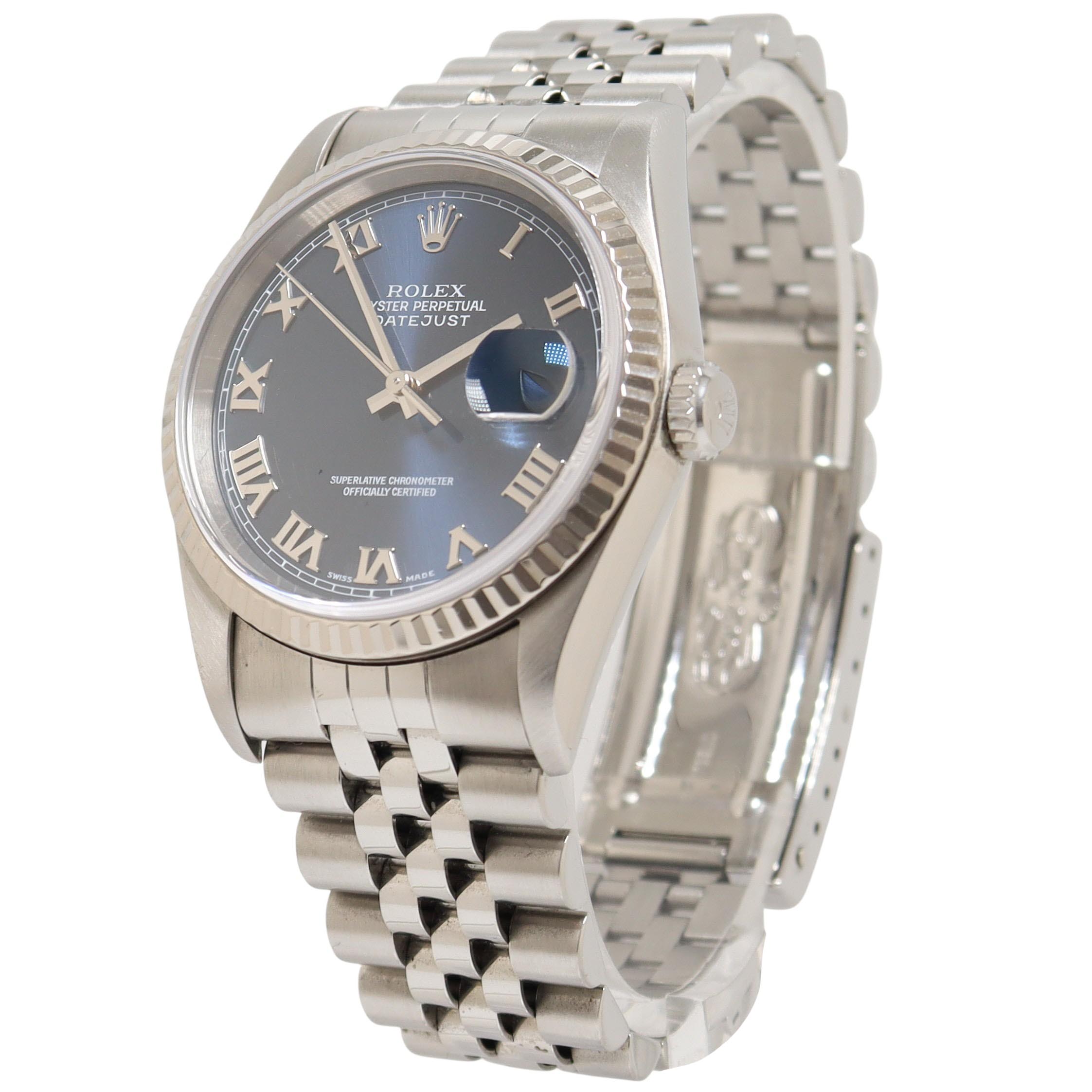 Rolex Datejust Two Tone White Gold & Stainless Steel 36mm Blue w/ Roman Numerals  Dial Watch Reference# 16234 - Happy Jewelers Fine Jewelry Lifetime Warranty