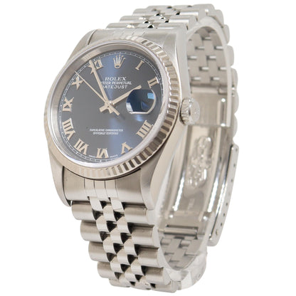 Rolex Datejust Two Tone White Gold & Stainless Steel 36mm Blue w/ Roman Numerals  Dial Watch Reference# 16234 - Happy Jewelers Fine Jewelry Lifetime Warranty