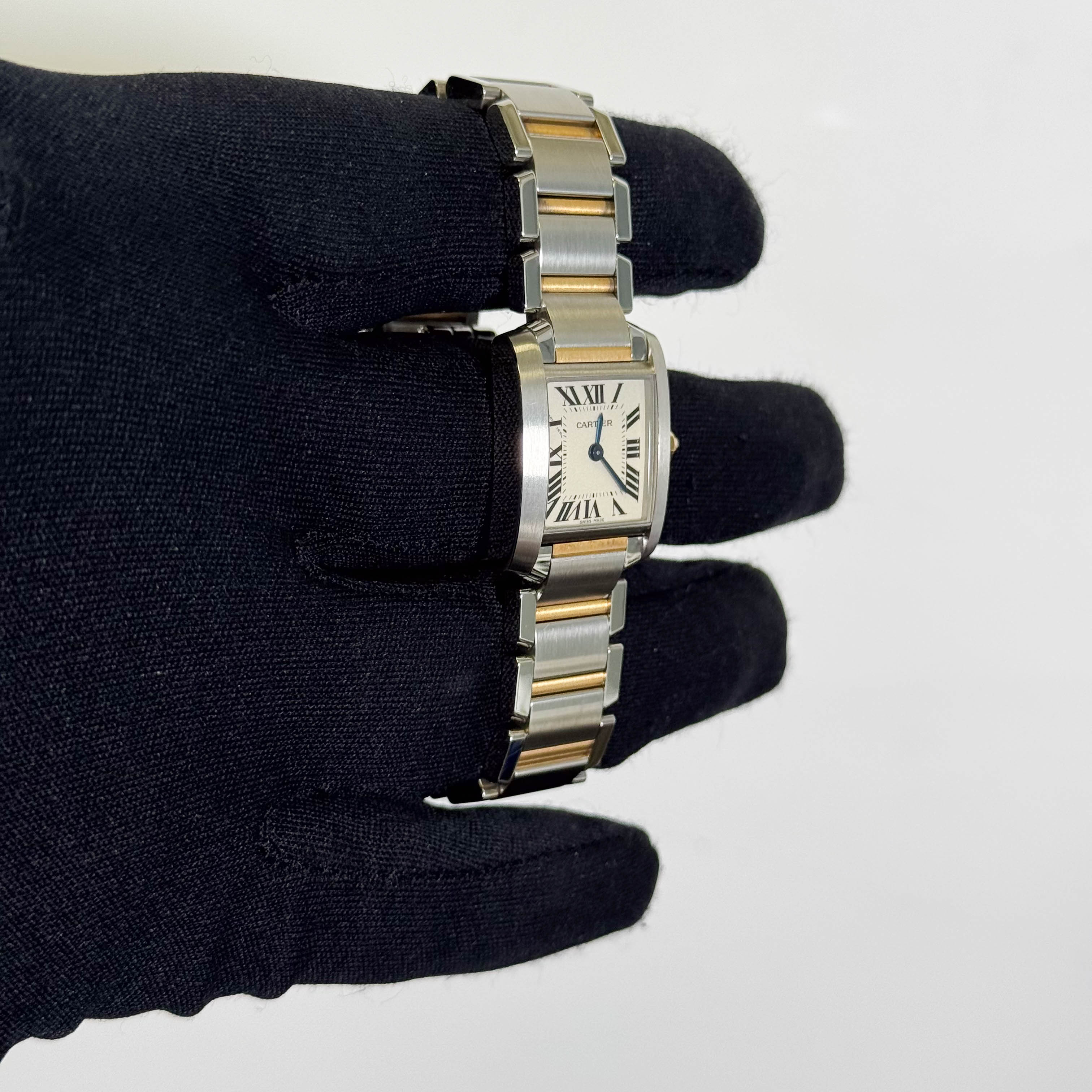 Cartier Tank Two-Tone Yellow Gold & Steel 25x20mm White Dial Watch Ref# W51007Q4