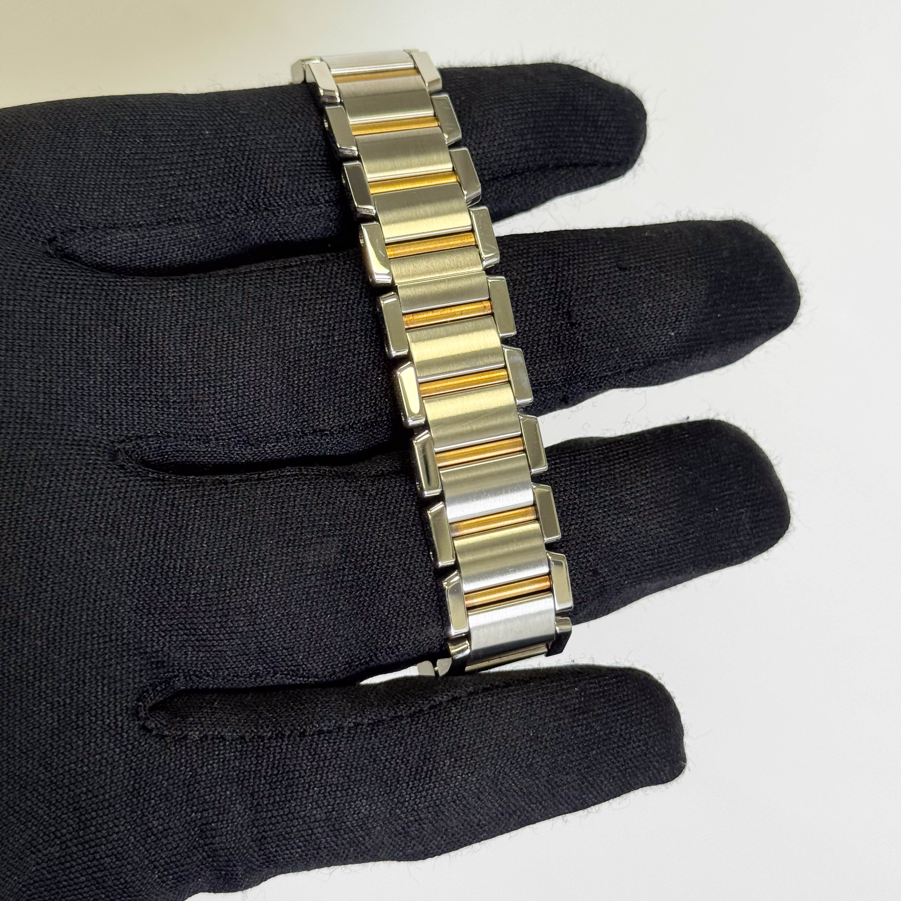 Cartier Tank Two-Tone Yellow Gold & Steel 25x20mm White Dial Watch Ref# W51007Q4