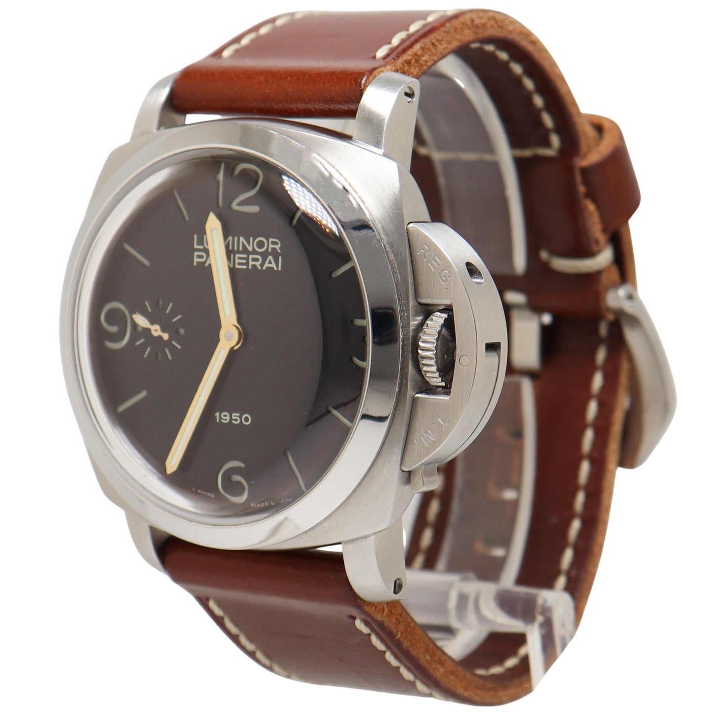 Panerai Luminor 1950 Stainless Steel 47mm Black Roman & Stick Dial Watch Reference# PAM00127 - Happy Jewelers Fine Jewelry Lifetime Warranty