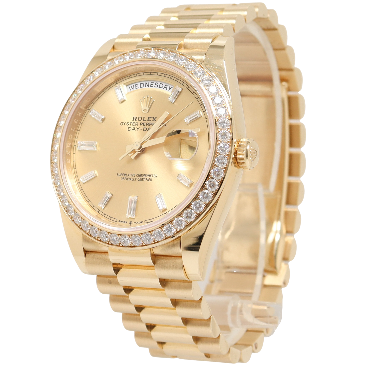 Rolex Day-Date 40mm Yellow Gold Champagne Baguette Dial Watch Reference# 228348RBR - Happy Jewelers Fine Jewelry Lifetime Warranty