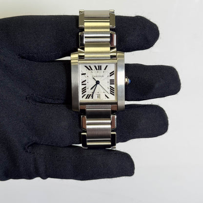 Cartier Tank Française Stainless Steel 28mm White Dial Watch Ref# W51002Q3