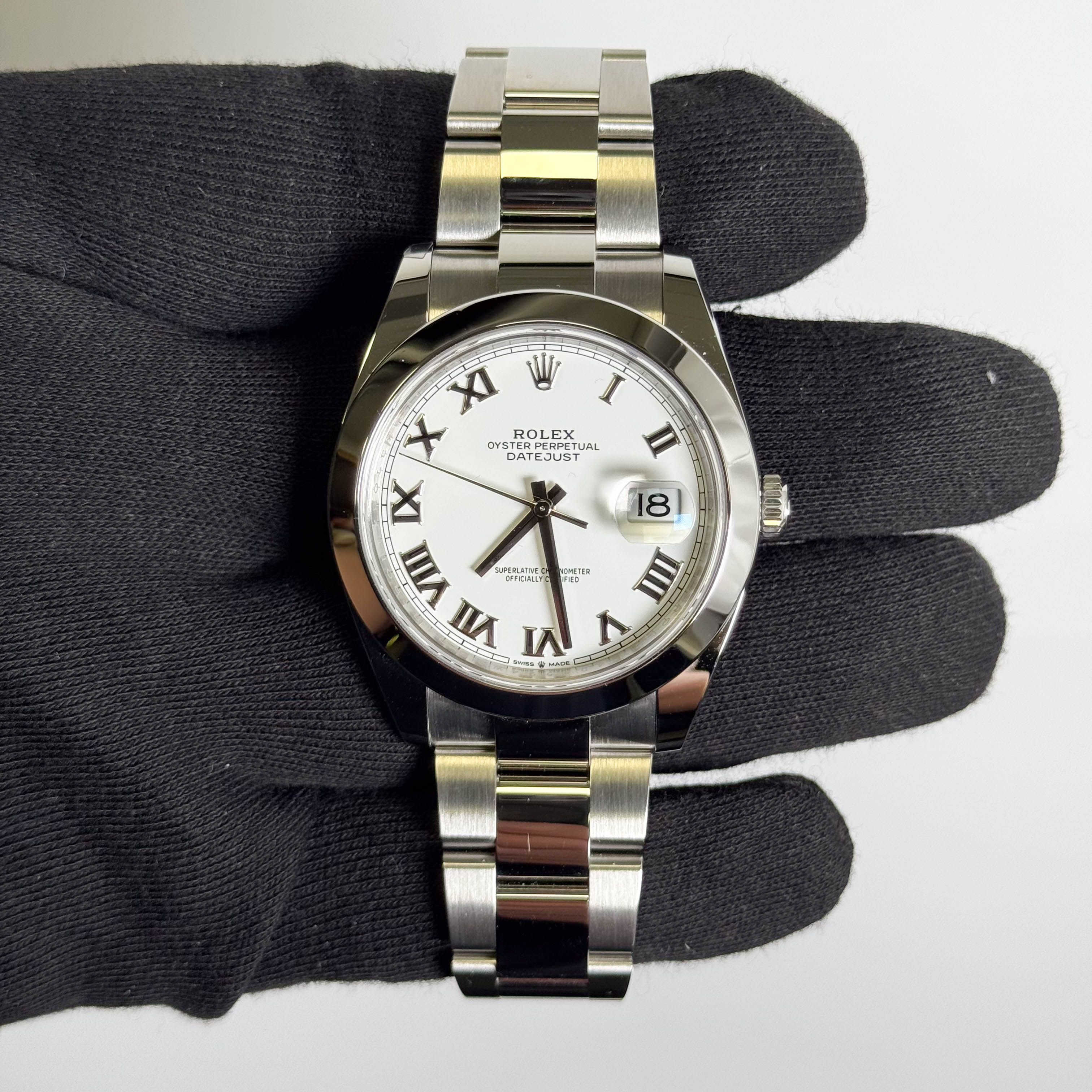 Rolex Datejust 41mm White Roman Dial Watch Ref# 126300