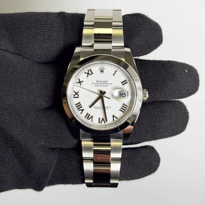 Rolex Datejust 41mm White Roman Dial Watch Ref# 126300