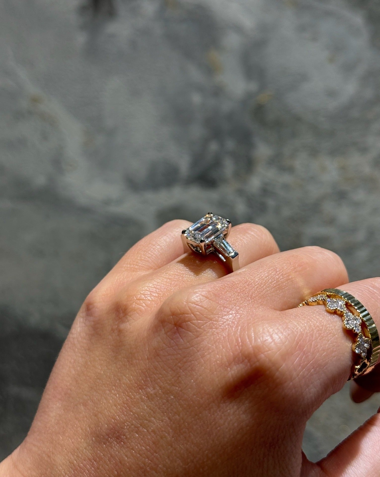 4.01 Emerald Natural Diamond Engagement Ring with Side Stones - Happy Jewelers Fine Jewelry Lifetime Warranty