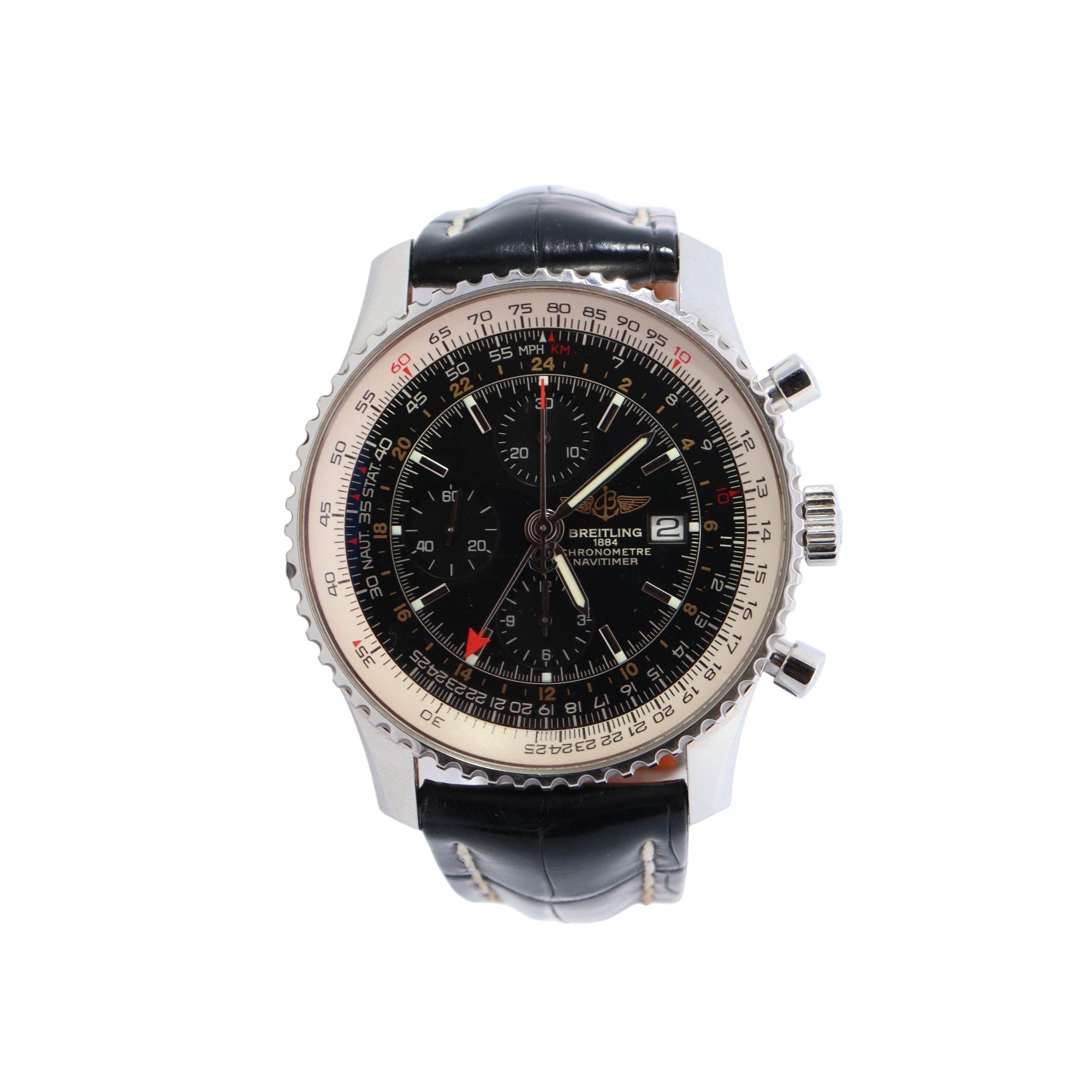 Breitling Navitimer 46mm Black Dial Watch Ref# A24322 - Happy Jewelers Fine Jewelry Lifetime Warranty