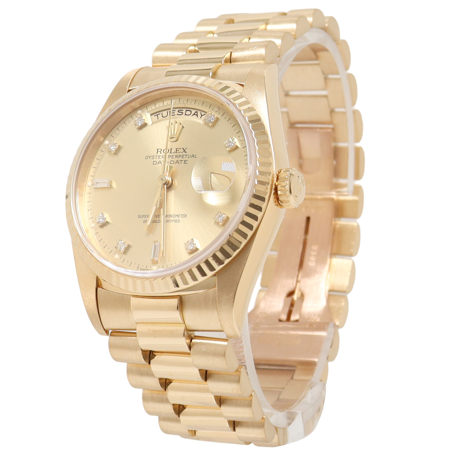 Rolex Daydate Yellow Gold 36mm Champagne Diamond Dial Watch Reference#: 18238 - Happy Jewelers Fine Jewelry Lifetime Warranty