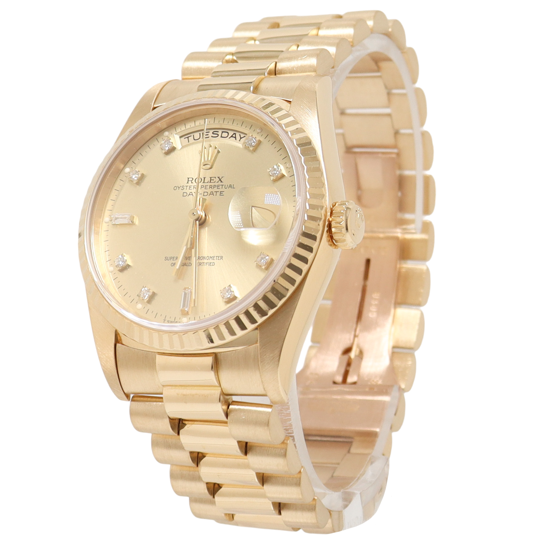 Rolex Day-Date Yellow Gold 36mm Champagne Diamond Dial Watch Reference #: 18238 - Happy Jewelers Fine Jewelry Lifetime Warranty