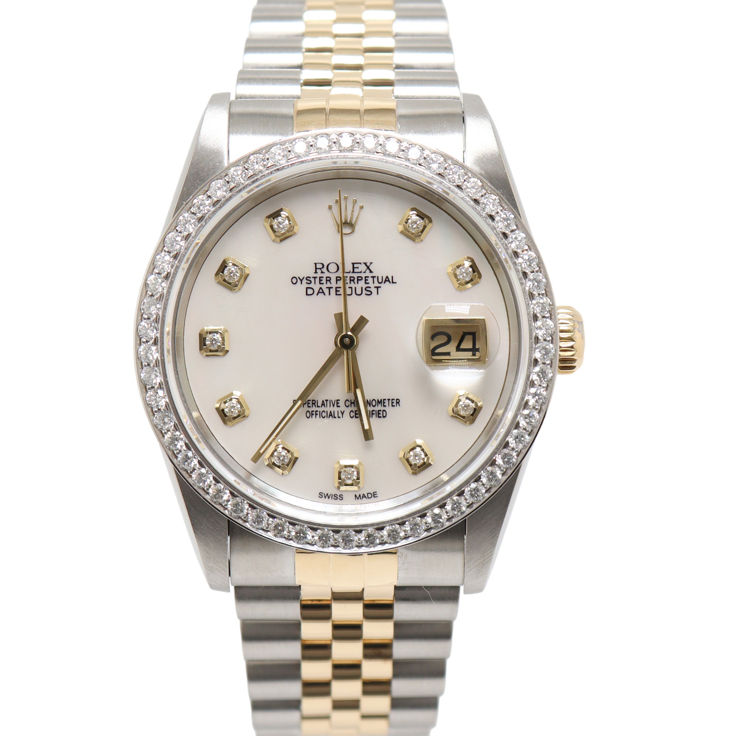 Rolex Datejust Two Tone Yellow Gold  & Steel 36mm Custom White MOP Diamond Dial Watch Reference#: 16233 - Happy Jewelers Fine Jewelry Lifetime Warranty