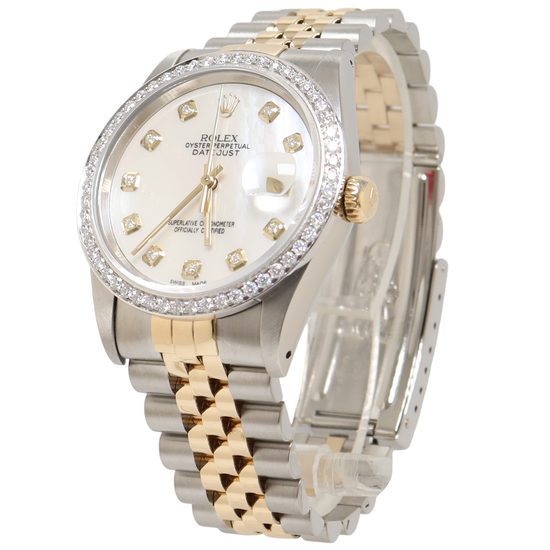 Rolex Datejust Two Tone Yellow Gold  & Steel 36mm Custom White MOP Diamond Dial Watch Reference#: 16233 - Happy Jewelers Fine Jewelry Lifetime Warranty