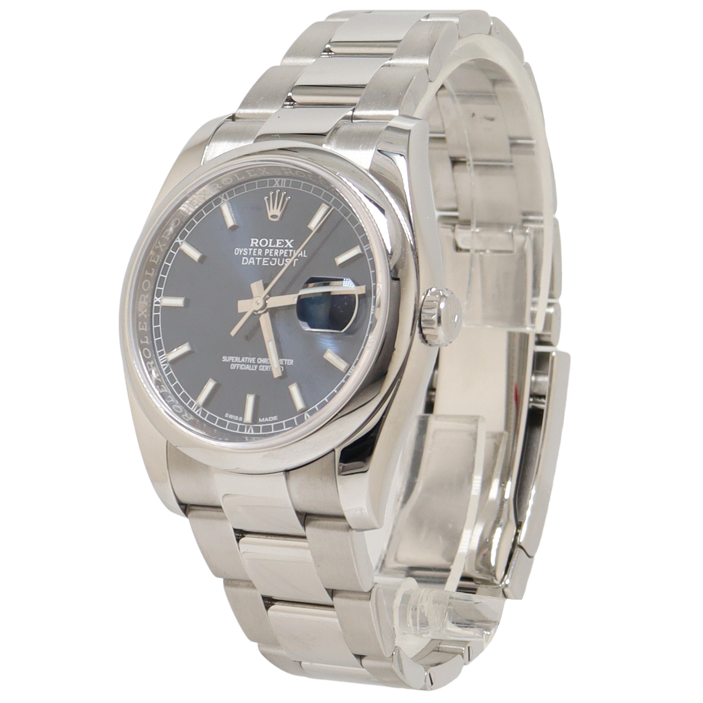 Rolex Datejust Stainless Steel 36mm Blue Stick Dial Watch Reference#: 116200 - Happy Jewelers Fine Jewelry Lifetime Warranty