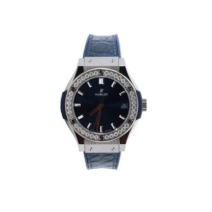 Hublot Classic Fusion 33mm Blue Dial Watch Ref# 581.NX.7170.RX.1104 - Happy Jewelers Fine Jewelry Lifetime Warranty