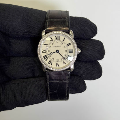 Cartier Ronde Louis 28mm 18K White Gold Cream Roman Dial Watch Ref#  WR000251