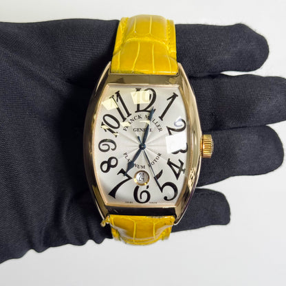 Franck Muller Cintree Curvex Yellow Gold 39mm x 55mm Silver Arabic Dial Watch Ref# 8880 SC DT - Happy Jewelers Fine Jewelry Lifetime Warranty