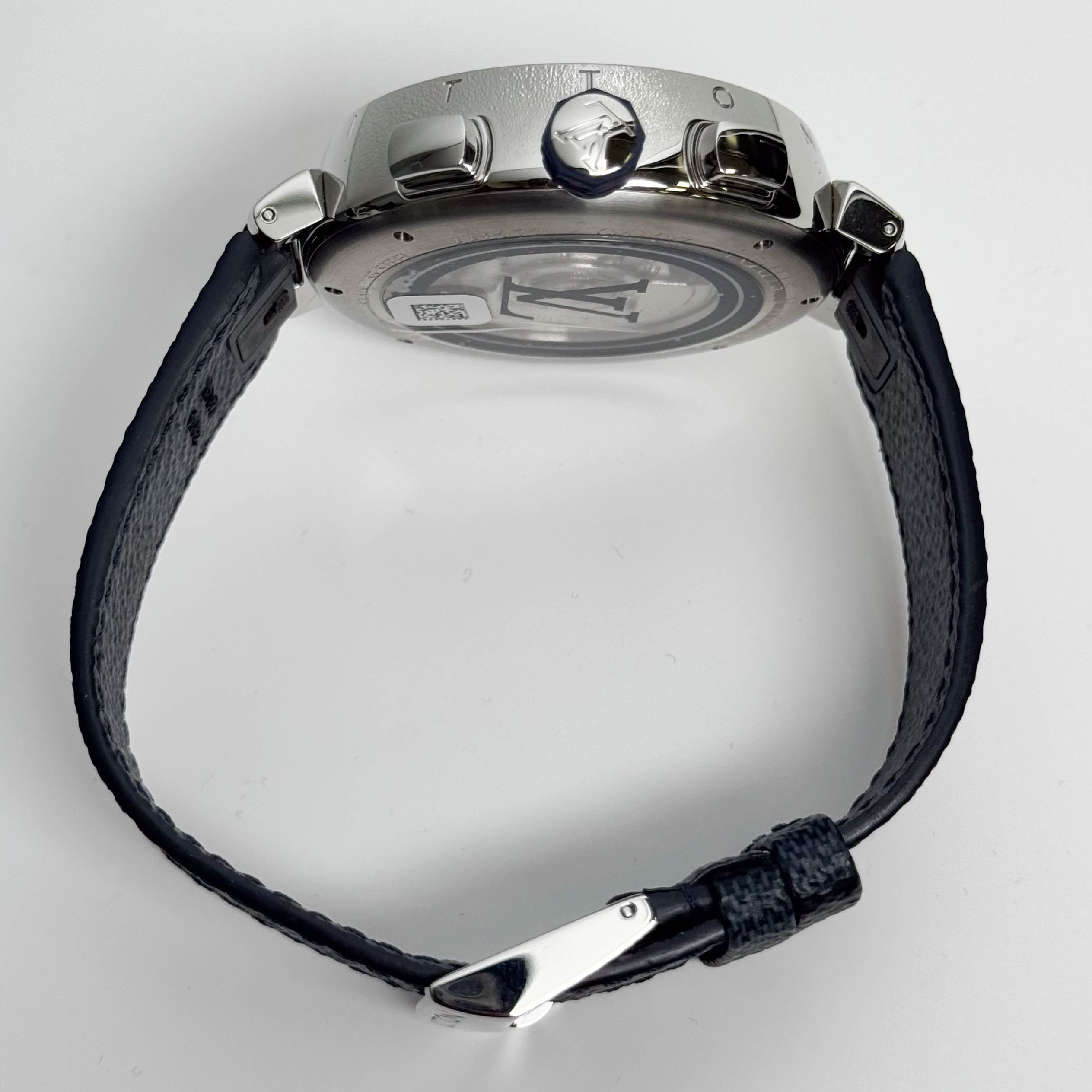 Louis Vuitton Tambour 46mm Black Blue Dial Watch Ref # QA163Z