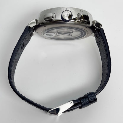 Louis Vuitton Tambour 46mm Black Blue  Dial Watch Ref # QA163Z - Happy Jewelers Fine Jewelry Lifetime Warranty