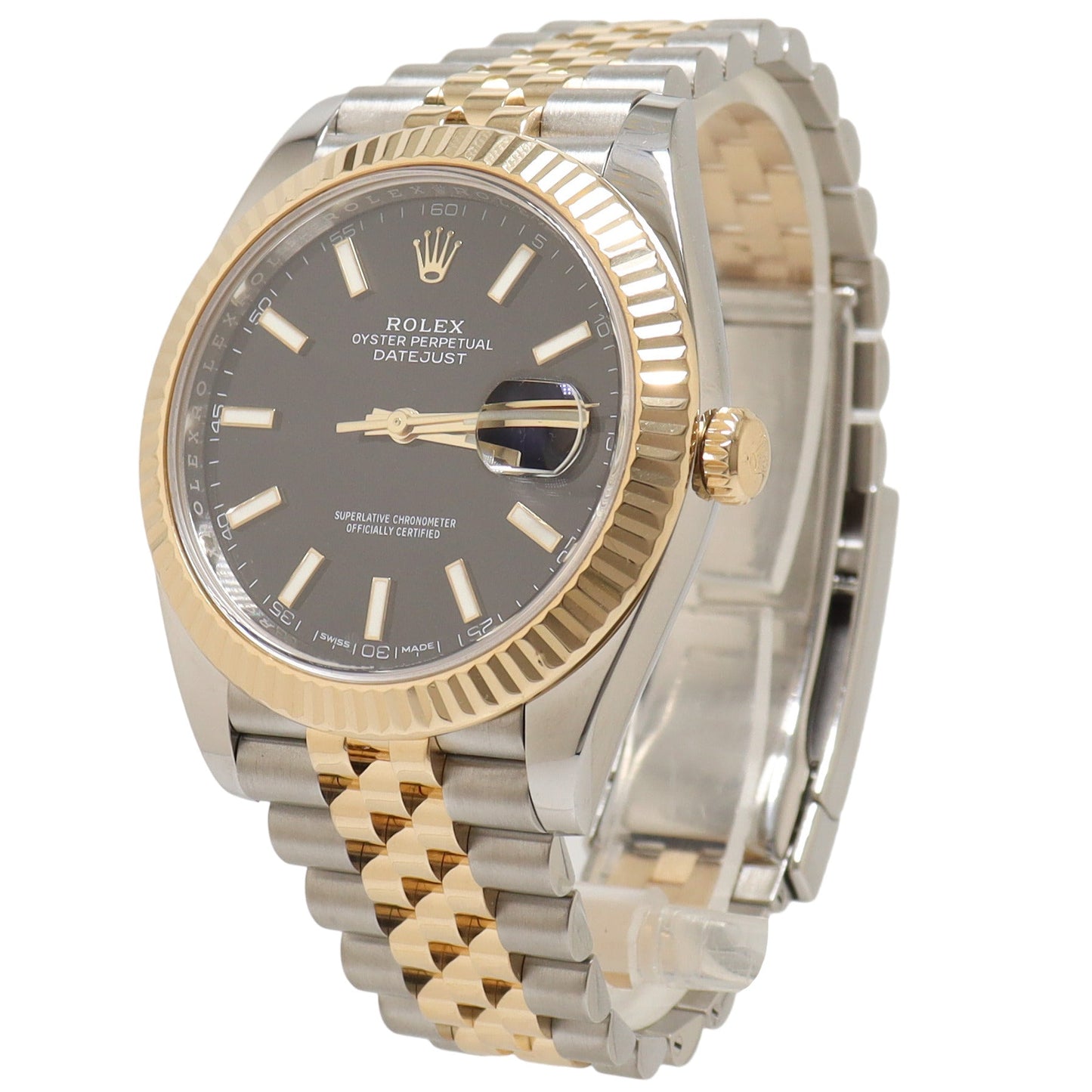 Rolex Datejust Two Tone Stainless Steel & Yellow Gold 41mm Black Stick Dial Watch - Happy Jewelers Fine Jewelry Lifetime Warranty