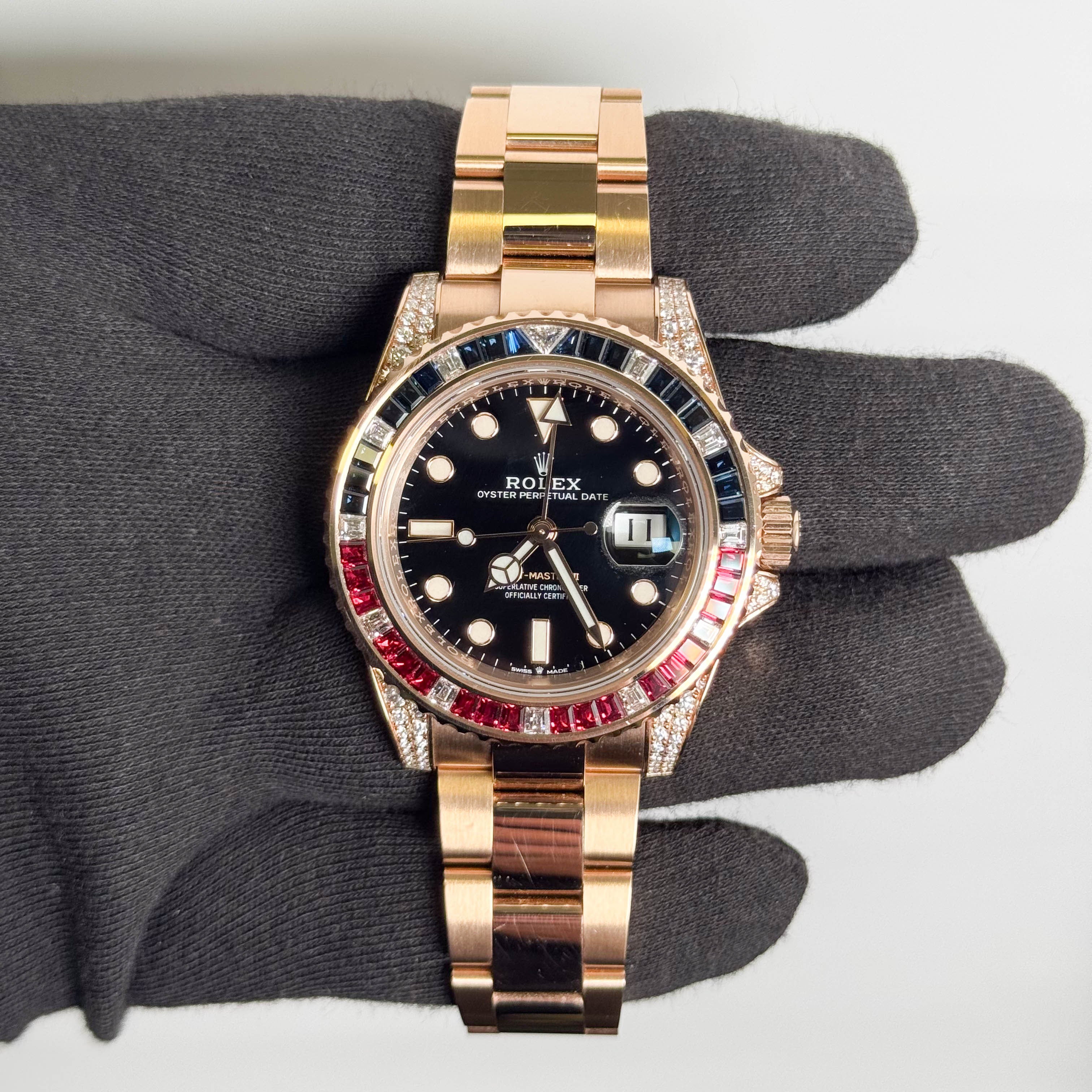 Rolex GMT-Master II Rose Gold 40mm Black Dot Dial Watch Ref # 126755SARU - Happy Jewelers Fine Jewelry Lifetime Warranty