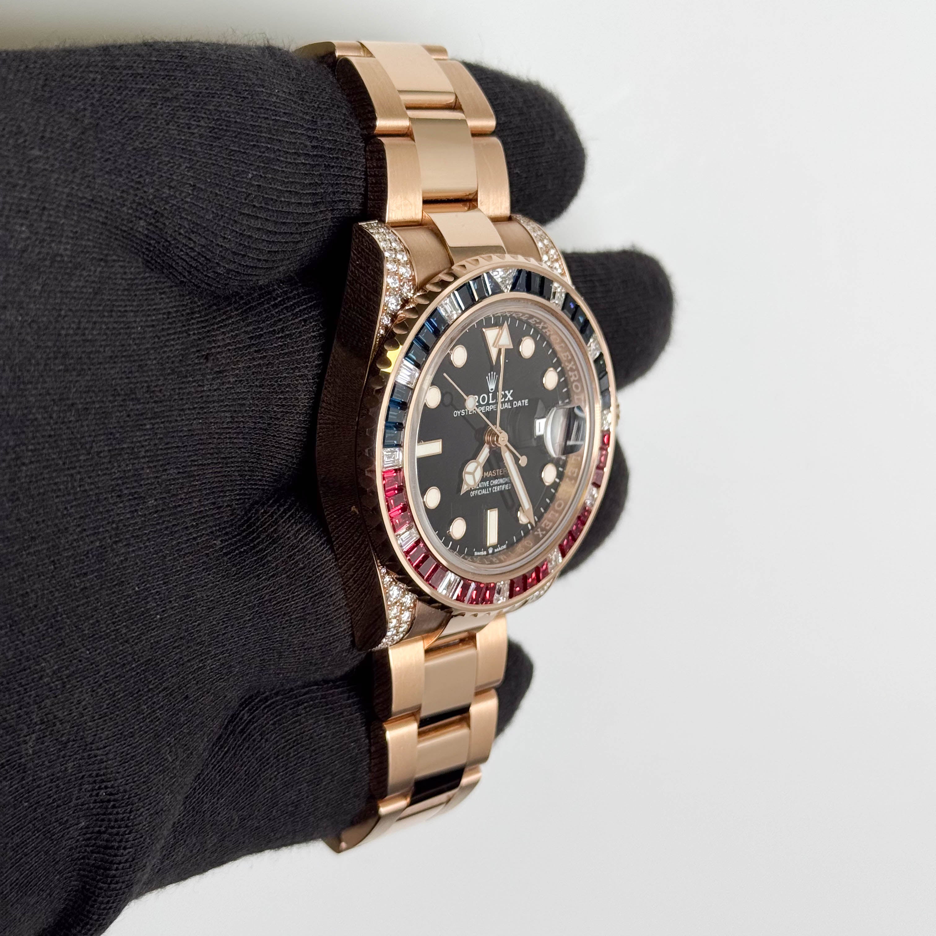 Rolex GMT-Master II Rose Gold 40mm Black Dot Dial Watch Ref # 126755SARU - Happy Jewelers Fine Jewelry Lifetime Warranty