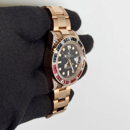Rolex GMT-Master II Rose Gold 40mm Black Dot Dial Watch Ref # 126755SARU - Happy Jewelers Fine Jewelry Lifetime Warranty