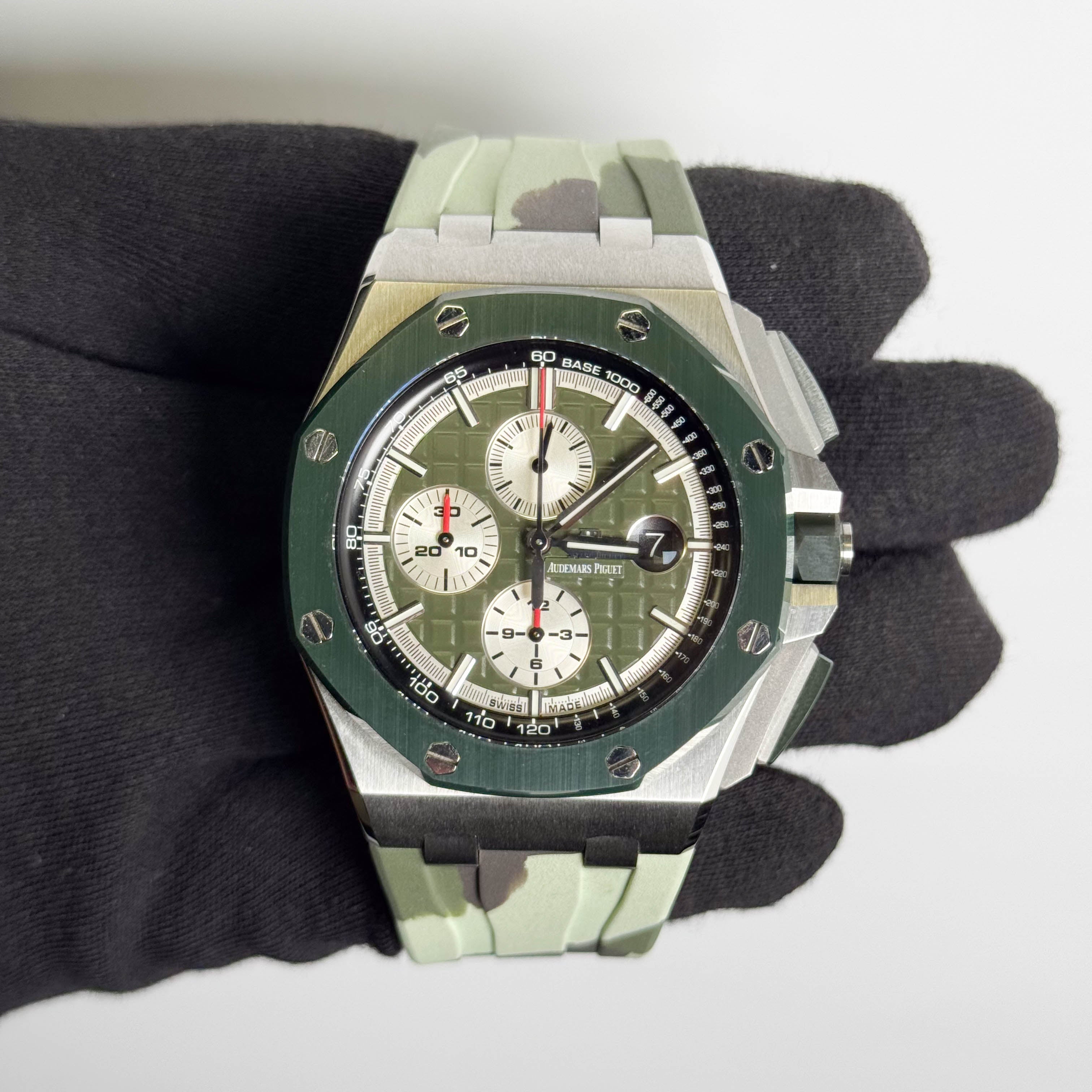 Audemars Piguet Royal Oak Offshore 44mm Green Chronograph Dial Watch Ref# 26400SO.OO.A055CA.01 - Happy Jewelers Fine Jewelry Lifetime Warranty