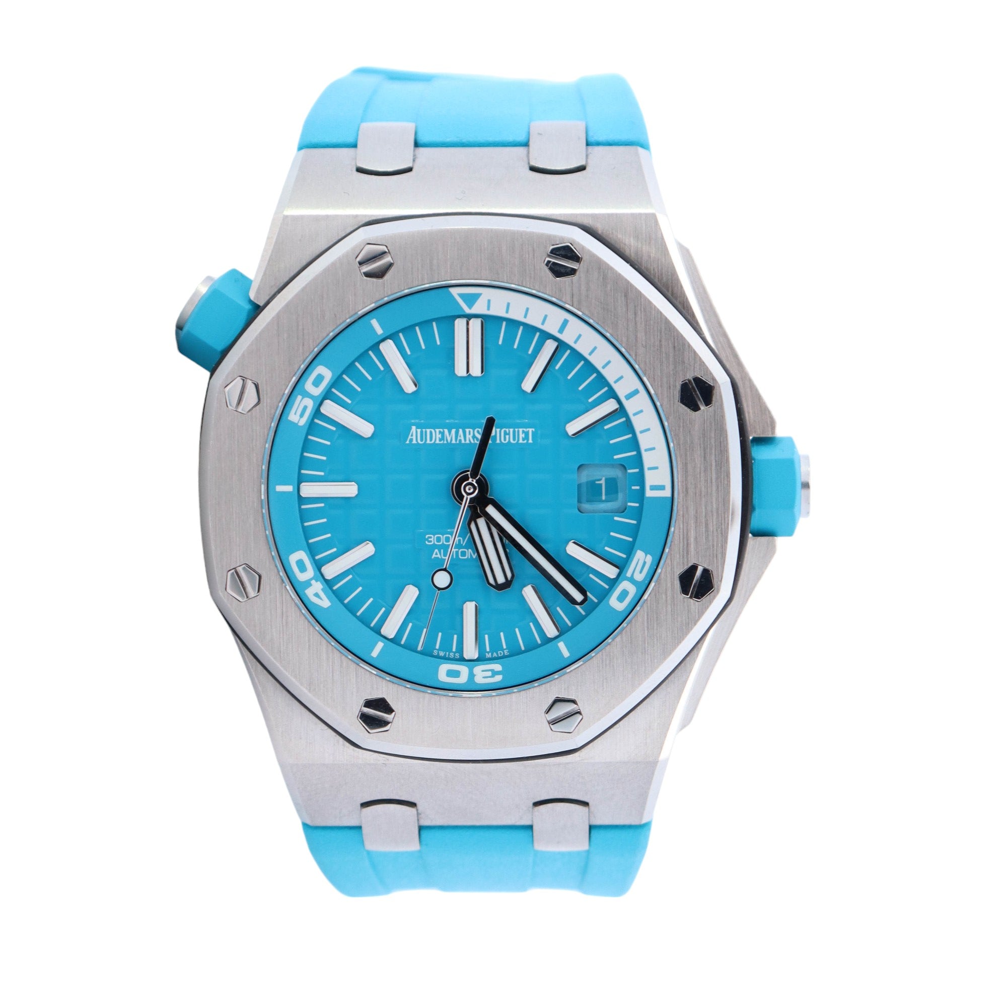 Audemars Piguet Royal Oak 42mm Turquoise Dial Ref# 15710ST.OO.A032CA.01 - Happy Jewelers Fine Jewelry Lifetime Warranty