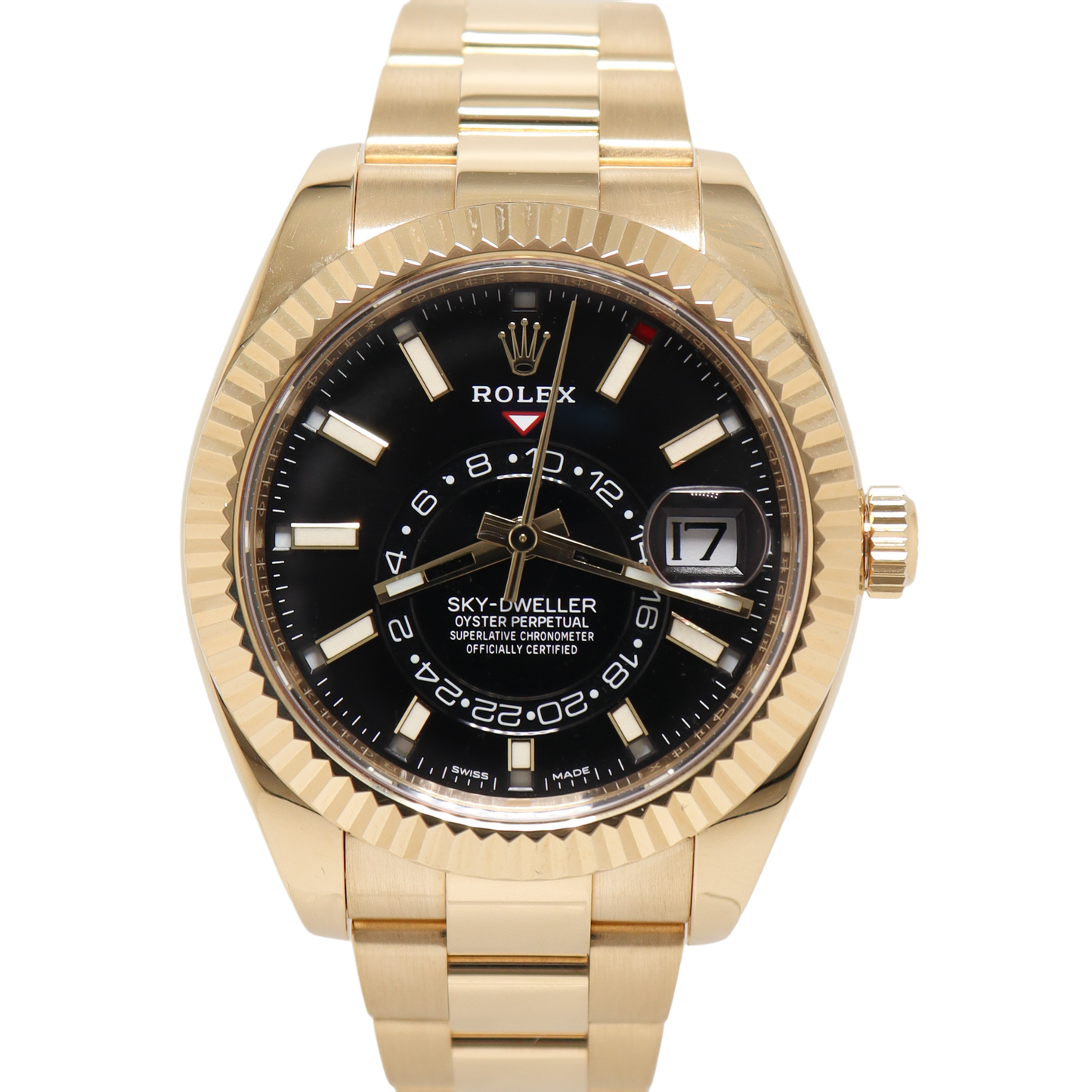 Rolex Sky-Dweller 42mm Yellow Gold Black Stick Dial Watch Reference# 326938 - Happy Jewelers Fine Jewelry Lifetime Warranty