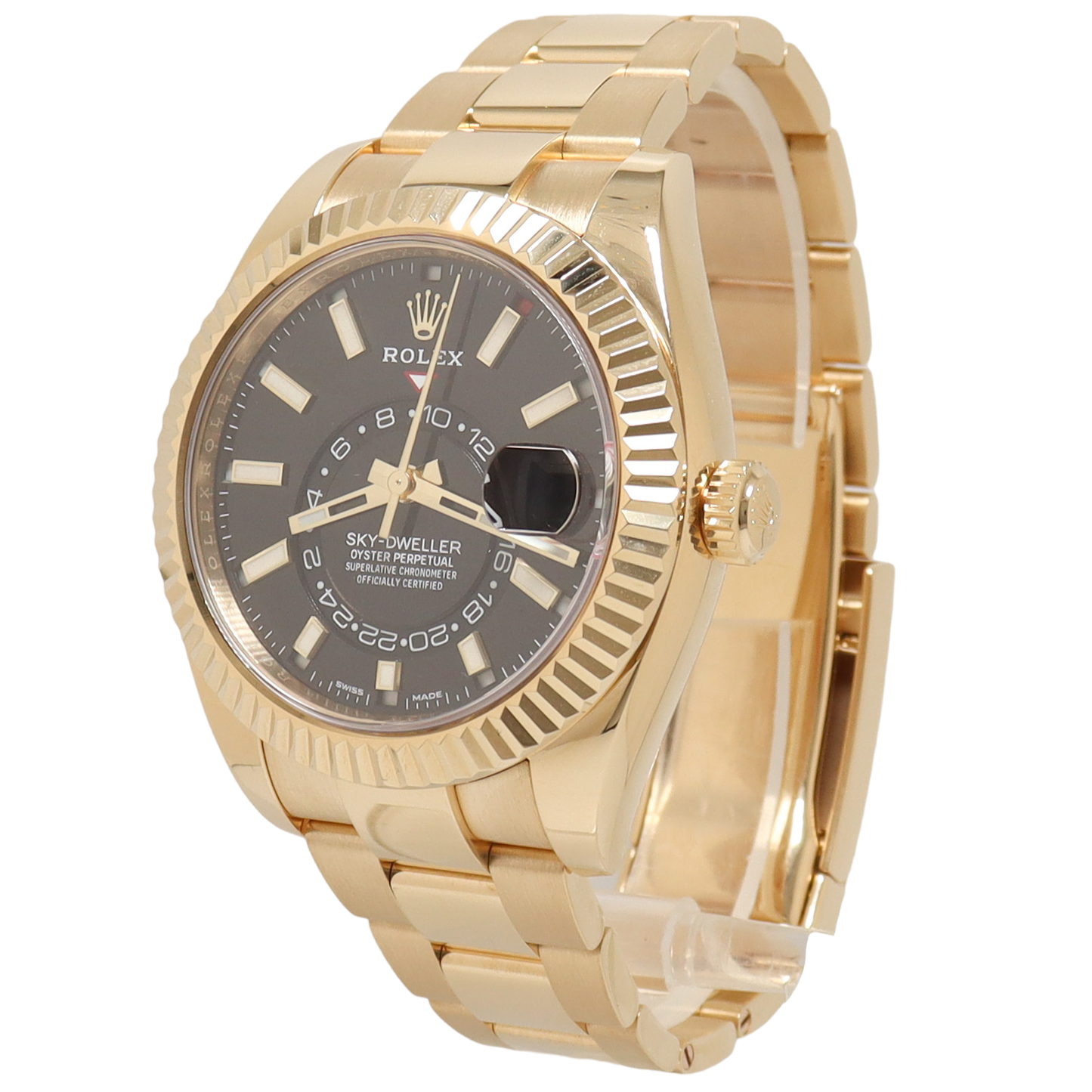 Rolex Sky-Dweller Yellow Gold 42mm Black Stick Dial Watch Reference#: 326938 - Happy Jewelers Fine Jewelry Lifetime Warranty