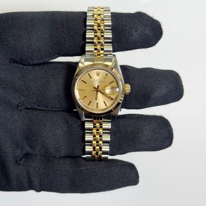 Rolex Datejust Two Tone Yellow Gold Stainless Steel 26mm Champagne Dial Watch Ref# 69163 - Happy Jewelers Fine Jewelry Lifetime Warranty