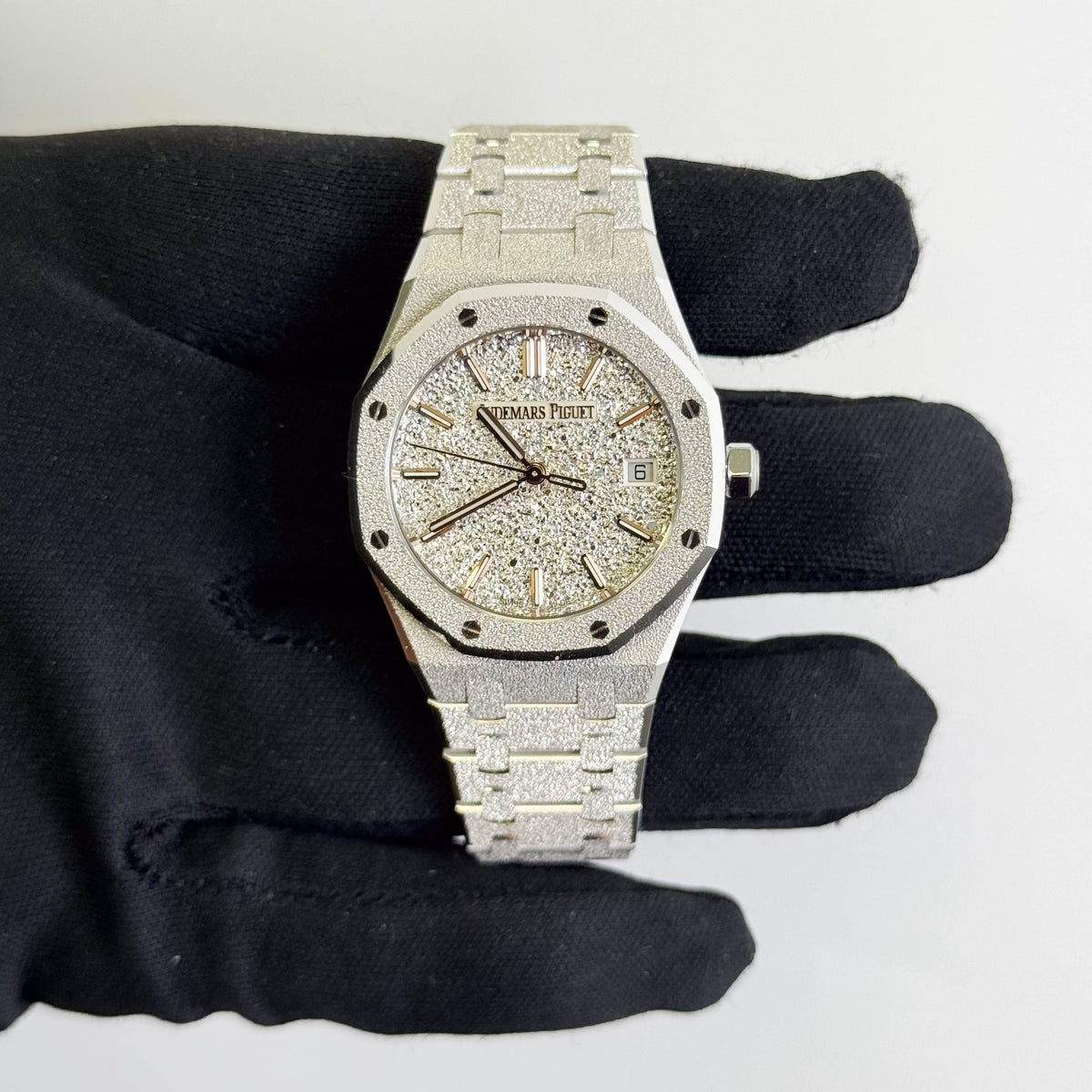 Audemars Piguet Royal Oak Frosted White Gold 34mm Crystal Sand Plated Dial Watch Ref# 77450BC.GG.1361BC.01